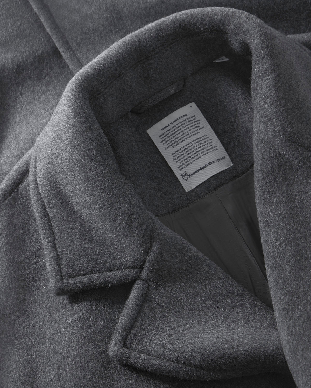 KnowledgeCotton Apparel - WMN Wool lapel coat Jackets 1073 Dark Grey Melange