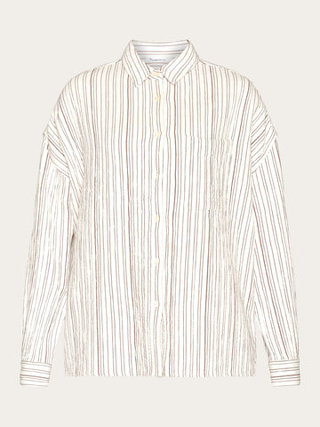 KnowledgeCotton Apparel - WMN Wrinkle stripe loose A-Shape Shirt - GOTS/Vegan Shirts 8026 Brown stripe
