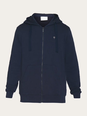 KnowledgeCotton Apparel - MEN Zip hood kangaroo badge sweat Sweats 1001 Total Eclipse