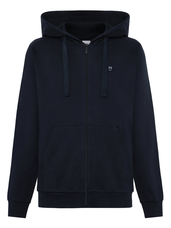 KnowledgeCotton Apparel - MEN Zip hood kangaroo badge sweat Sweats 1001 Total Eclipse