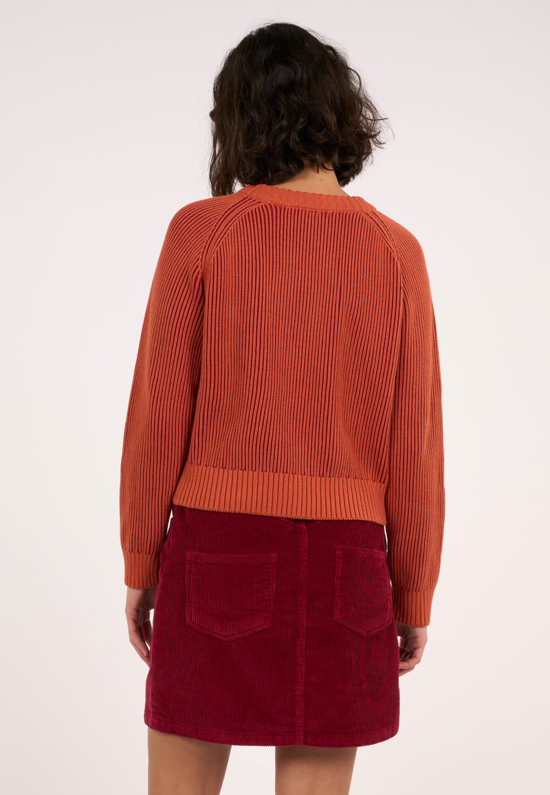 KnowledgeCotton Apparel - WMN Two tone rib crew neck Knits 1367 Autumn Leaf